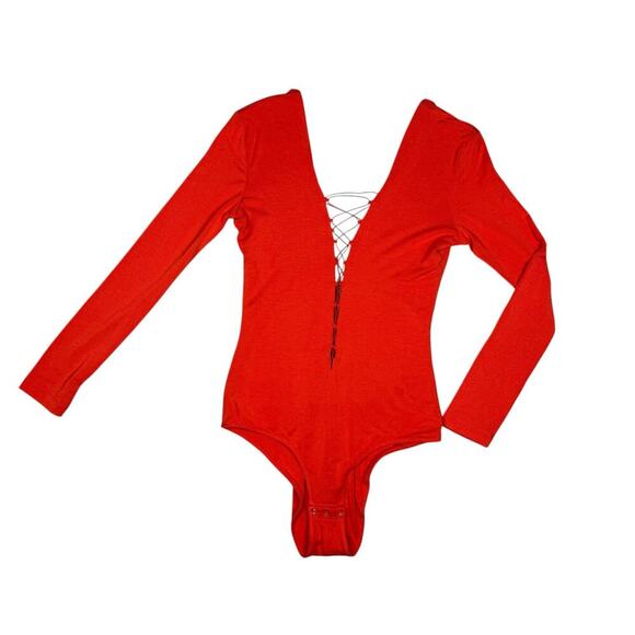 T by Alexander Wang Lace Up Orange Bodysuit Medium - Picture 5 of 7